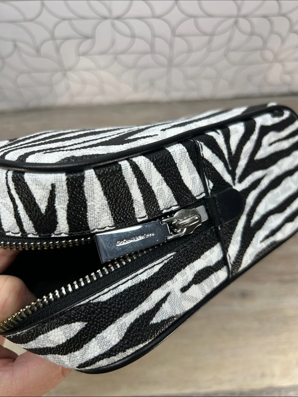 NWOT Michael Kors Zebra Print Canvas Cosmetic Pouch - Black & White